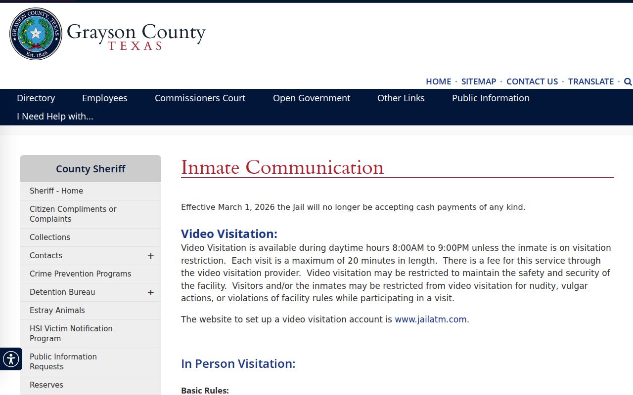 Grayson County arrest lookup and jail communication rules