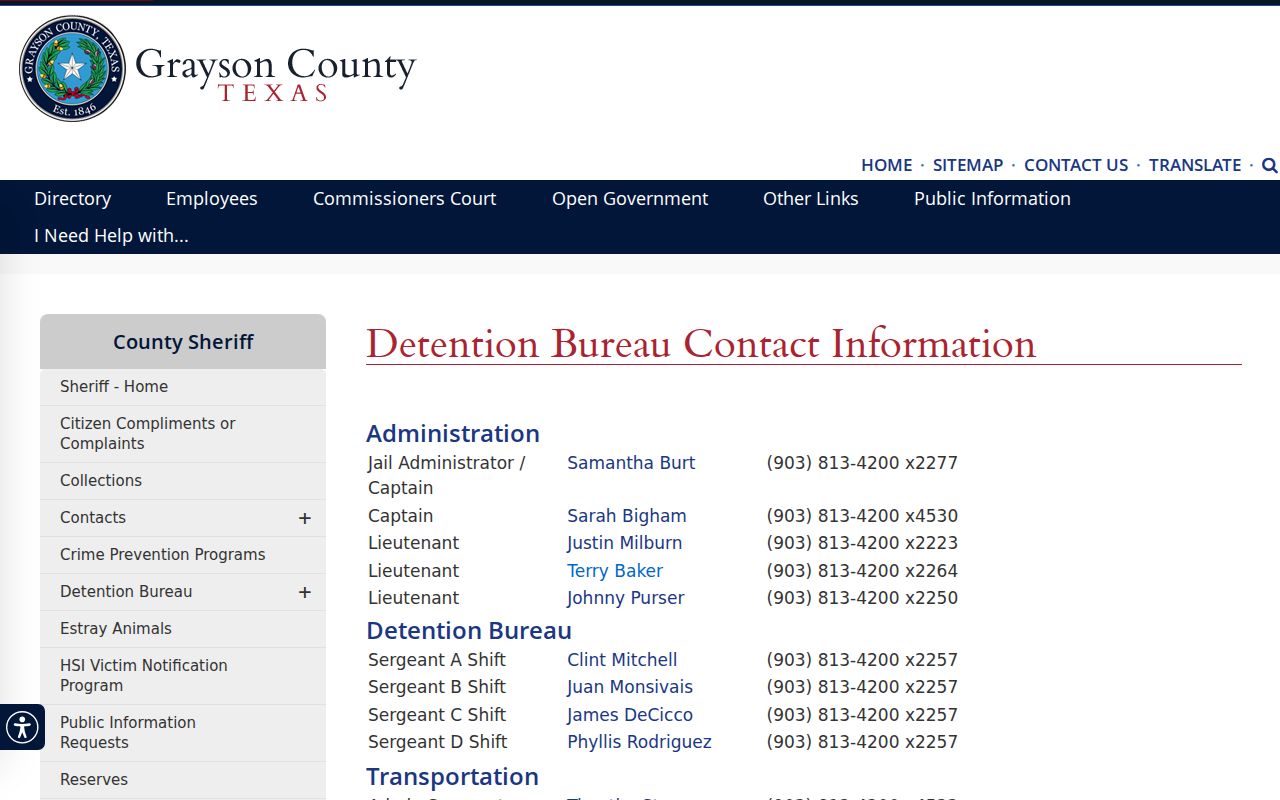 Grayson County arrest lookup and jail contact information