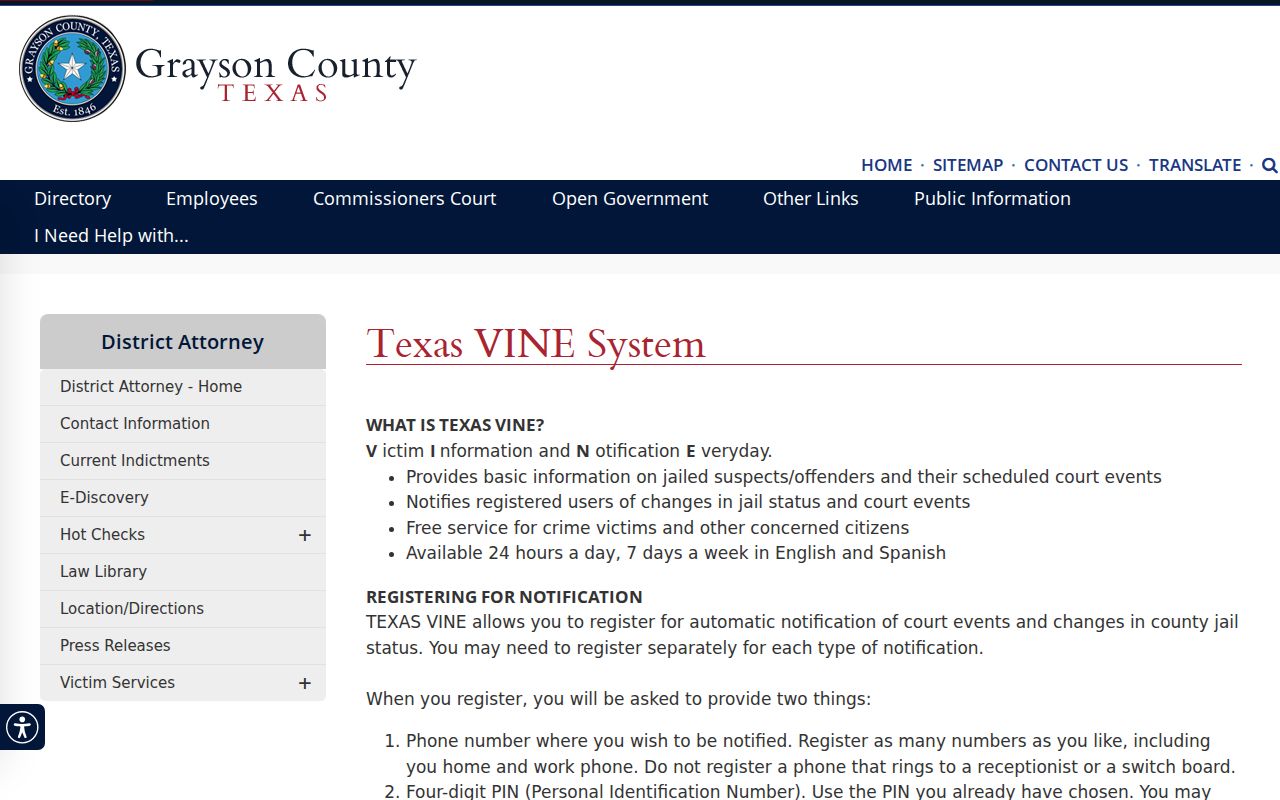 Grayson County arrest lookup through Texas VINE