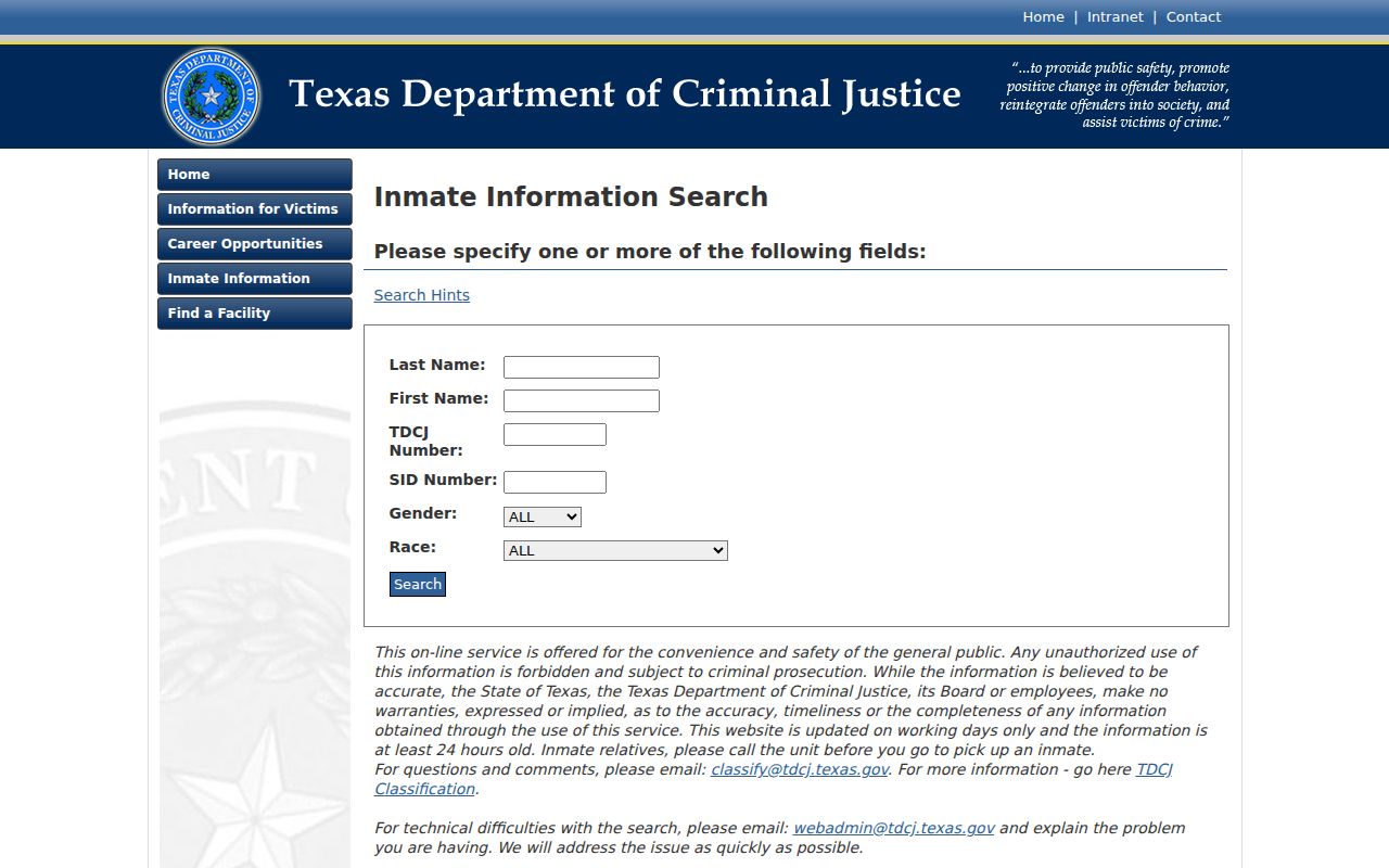 Grayson County arrest record follow-up through TDCJ inmate search
