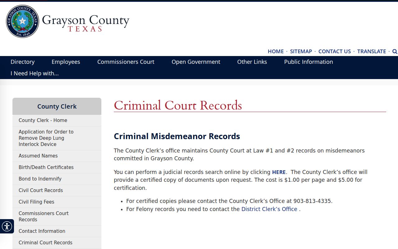 Grayson County criminal court case copy instructions