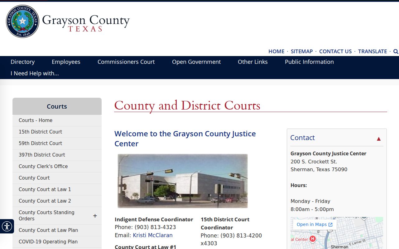 Grayson County criminal court cases at the Justice Center